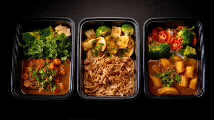 Boxed lunch, Modern thai food lunch boxes in plastic packages.