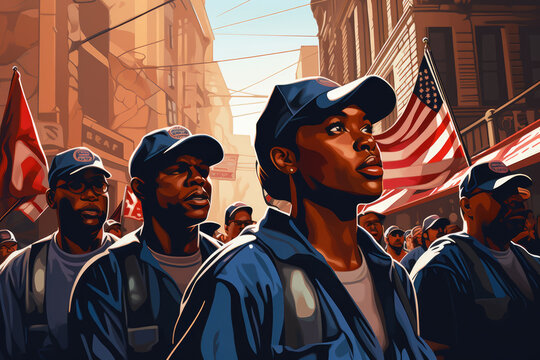 Vector Illustration of Blue Collar Workers Protesting, Generative AI