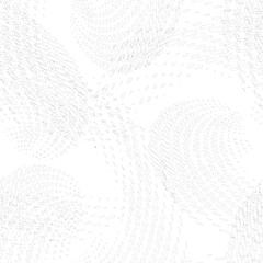 A seamless pattern of dotted rings arranged in turbulently swirling radial lines. Thread-like swirling contours on a transparent background. Vector.