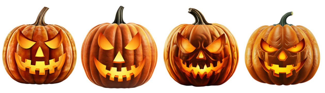 collection of Halloween, scary, spooky, cringy smiling pumpkin Jack O Lantern