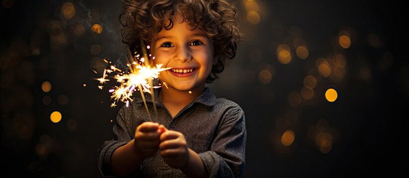 Boy With Sparklers Smiling