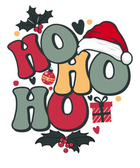 Christmas Ho Ho Ho Retro Christmas wreath T shirt Design