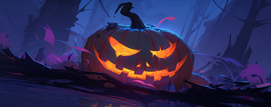 Halloween pumpkin in a creepy forest
