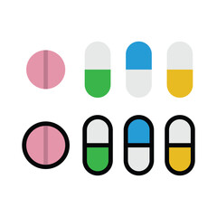 Medicine pills and capsules of various colors