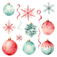 Christmas tree decorations set of Christmas Balls watercolor Vector 