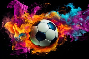 Dramatic Soccer smoke ball. Goal flame winner. Generate Ai