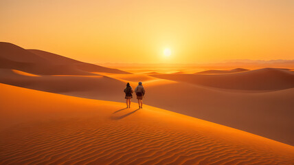 Fototapeta na wymiar Journey of Solitude: Exploring Endless Desert at Sunrise, Generative AI