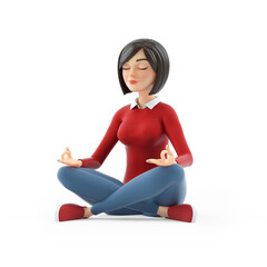 3d casual girl sitting in lotus position