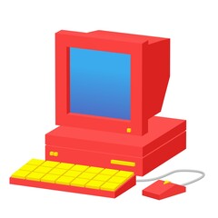 Retro computer with monitor mouse and keyboard. Business concept