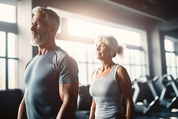 Fototapeta na wymiar aged man and woman in gym