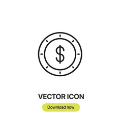 Coin icon vector. Linear-style sign for mobile concept and web design. Coin symbol illustration. Pixel vector graphics - Vector.