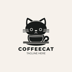 An adorable cat vector icon of a kitten with a coffee cup, a versatile logo symbol with a charming cartoon character illustration design.