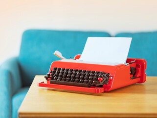 Red vintage typewriter..Red vintage typewriter 01..