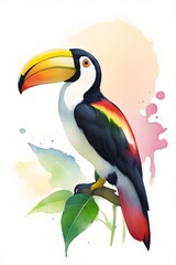 Obraz premium Watercolor Toucan. Generative AI