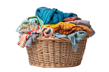 Pile of Clothes in Laundry Basket Isolated on Transparent Background