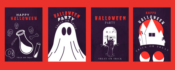 Halloween poster vector set bundle, horror, flat, and modern flat vector