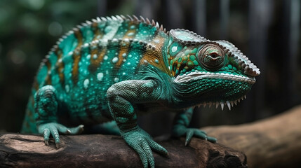 Fototapeta premium green chameleon in a tree