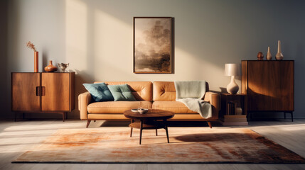 Living room with a orange leather couch