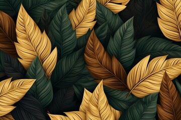 Abstract wallpaper with natural-colored leaves. Generative AI