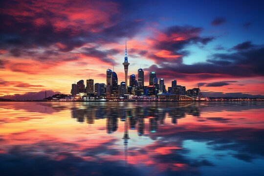 Skyline in Auckland, NZ. Generative AI