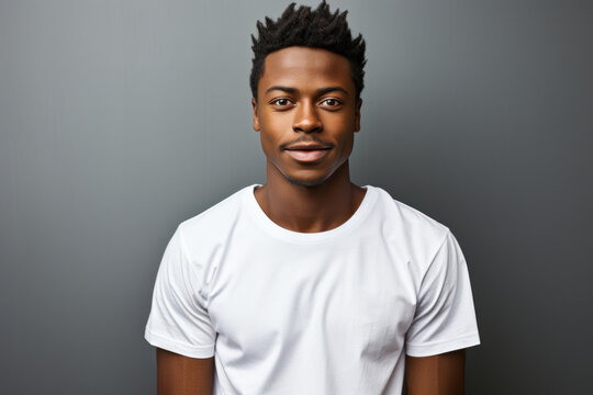 Portrait Of A Young Caucasian Brunette Man On A Gray Background