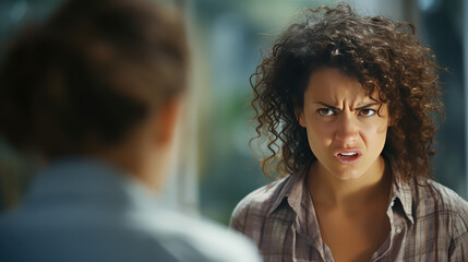 Women fight, they are angry and disgruntled, human emotions. Quarrel between girlfriends, conflict. 