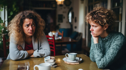 Women fight, they are angry and disgruntled, human emotions. Quarrel between girlfriends, conflict. 