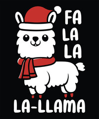 Llama Christmas T-Shirt design, Fa la la la Llama
