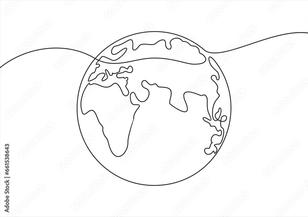 Poster globe. earth globe one line drawing of world map minimalist vector illustration isolated on white ba