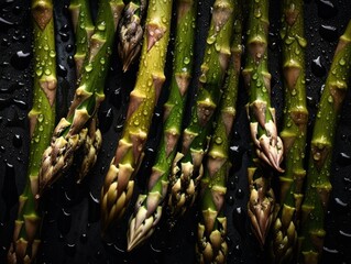 Fresh asparagus with water drops