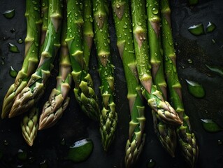 Fresh asparagus with water drops