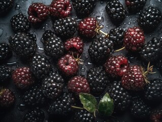 Fresh blackberries with water drops