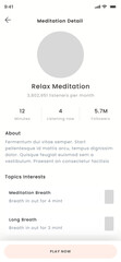 Meditate Songs, Mindfulness, Wellness and Relax Music Mobile App Ui Kit Template