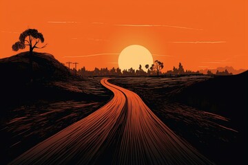 orange-lit road illustration. Generative AI