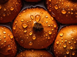Fresh pumpkin with water drops Full frame background top view