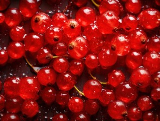Fresh redcurrant with water drops Full frame background top view