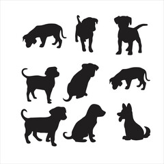 set of dogs silhouettes