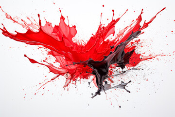 Red and black paint splashes isolated on white background.