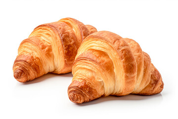 Fresh croissants isolated on white background. French breakfast concept.