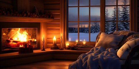 "Fireside Serenity: A Cozy Christmas Nook" | Background Design | Holiday Season | Generative AI Artwork