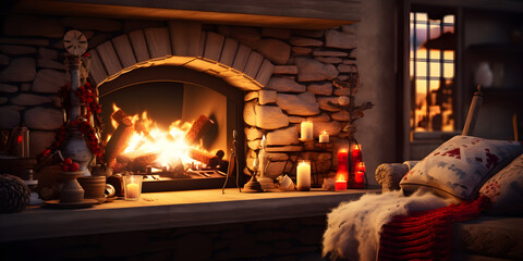 "Fireside Noel: Cozy Christmas Nook" | Background Design | Holiday Season | AI Generated Artwork