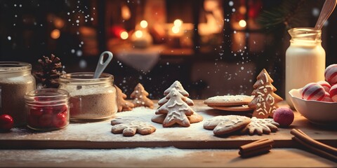 "Winter's Sweet Delights: A Cozy Christmas Kitchen" | Background Design | Holiday Season | AI Generated Artwork