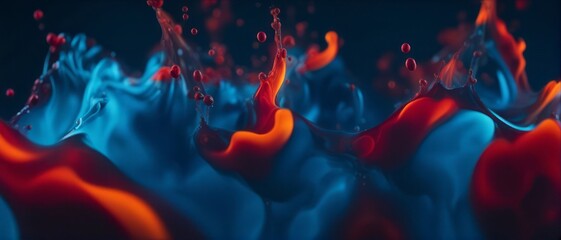 abstract background with blue, orange and red ink in water - obrazy, fototapety, plakaty