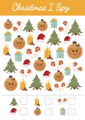Obraz na płótnie Canvas Christmas worksheets. Math logical games. Mathematic activities for schooling, early education. Winter preschool kindergarten educational activity for kids. Christmas holiday I spy.
