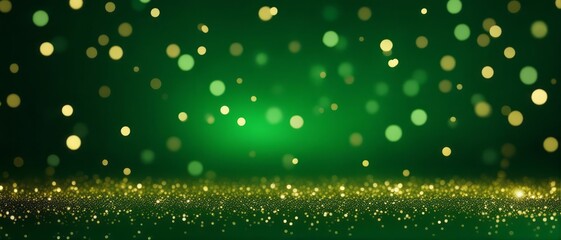abstract background with Dark green and gold particle. Christmas Golden light shine particles bokeh