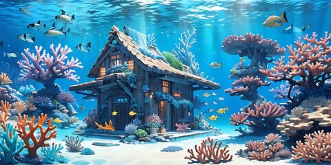 Dive into a world of marine enchantment as anime characters make their home in an underwater dwelling