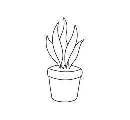 Vector isolated one single simple house plant in pot  colorless black and white contour line easy drawing