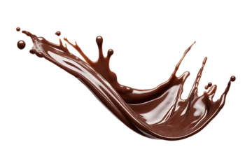 Foto op Plexiglas chocolate milk splash isolated on a transparent background, chocolate wave swirl splashing PNG, brownish hot coffee drop splash PNG transparent © graphicbeezstock