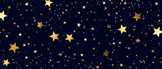Abstract background with gold stars, particles and sparkling on navy blue. Christmas Golden light
