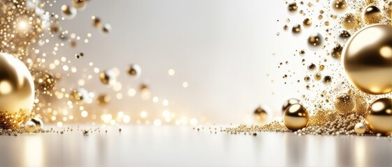 abstract background with silver and gold particle. Christmas Golden light shine particles bokeh on white background